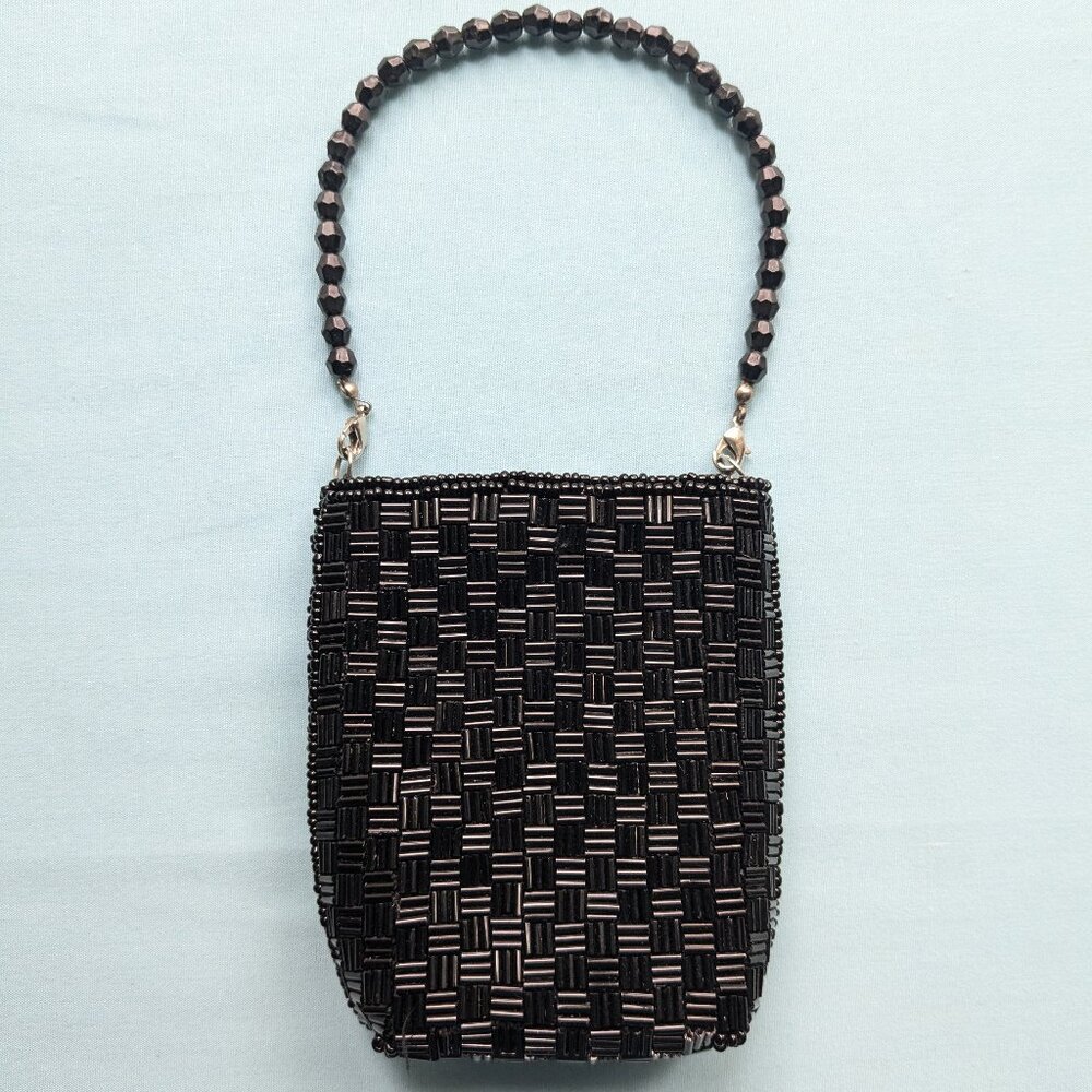 Vintage Black Beaded Phone/Cigarette/Tissue Pouch/Purse with Remove-able Strap